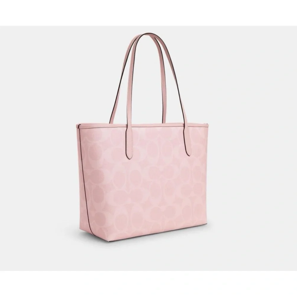 Coach Powder Pink City Tote Bag In Signature Canvas with Storage Bag NWT - Picture 6 of 13